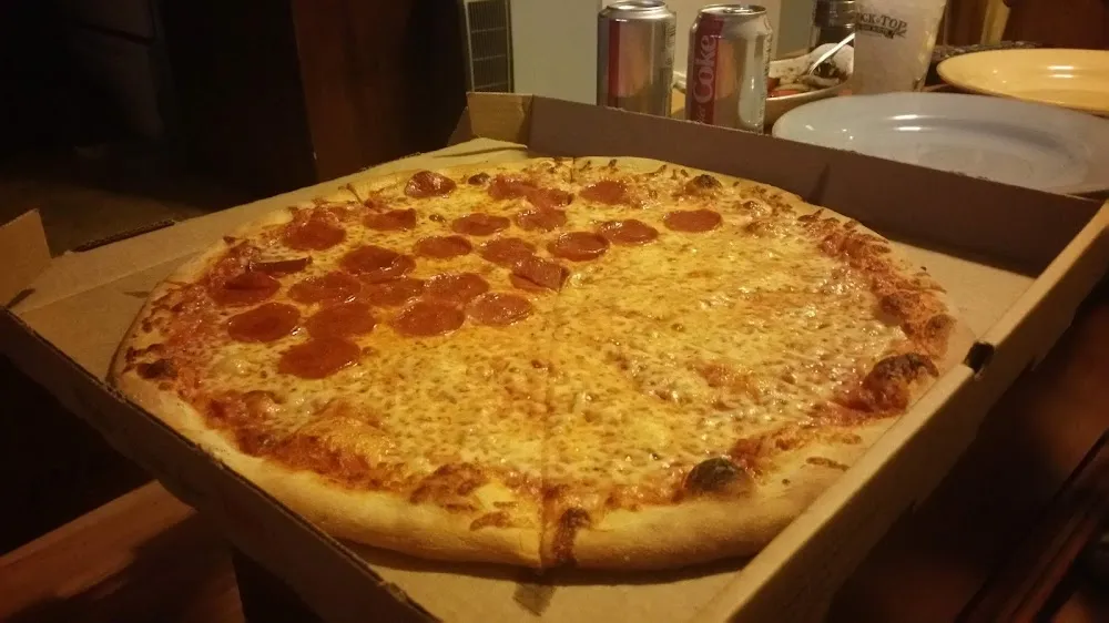 Pepperoni Pizza and Half Plain Cheese Pizza